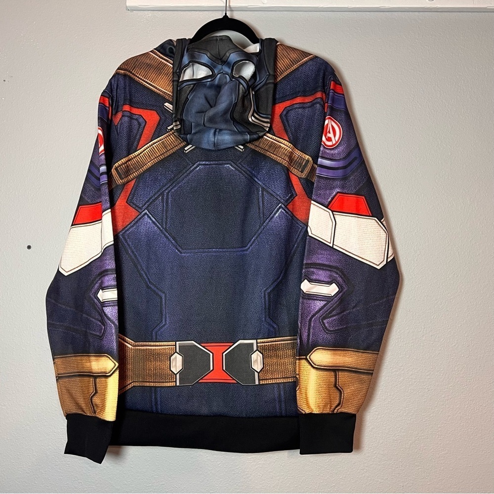 Marvel Captain America Full Zip Sweatshirt Jacket Facemask Costume Size Large - Picture 5 of 8